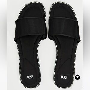 Zara Black Flat Mesh Sandals, 7.5